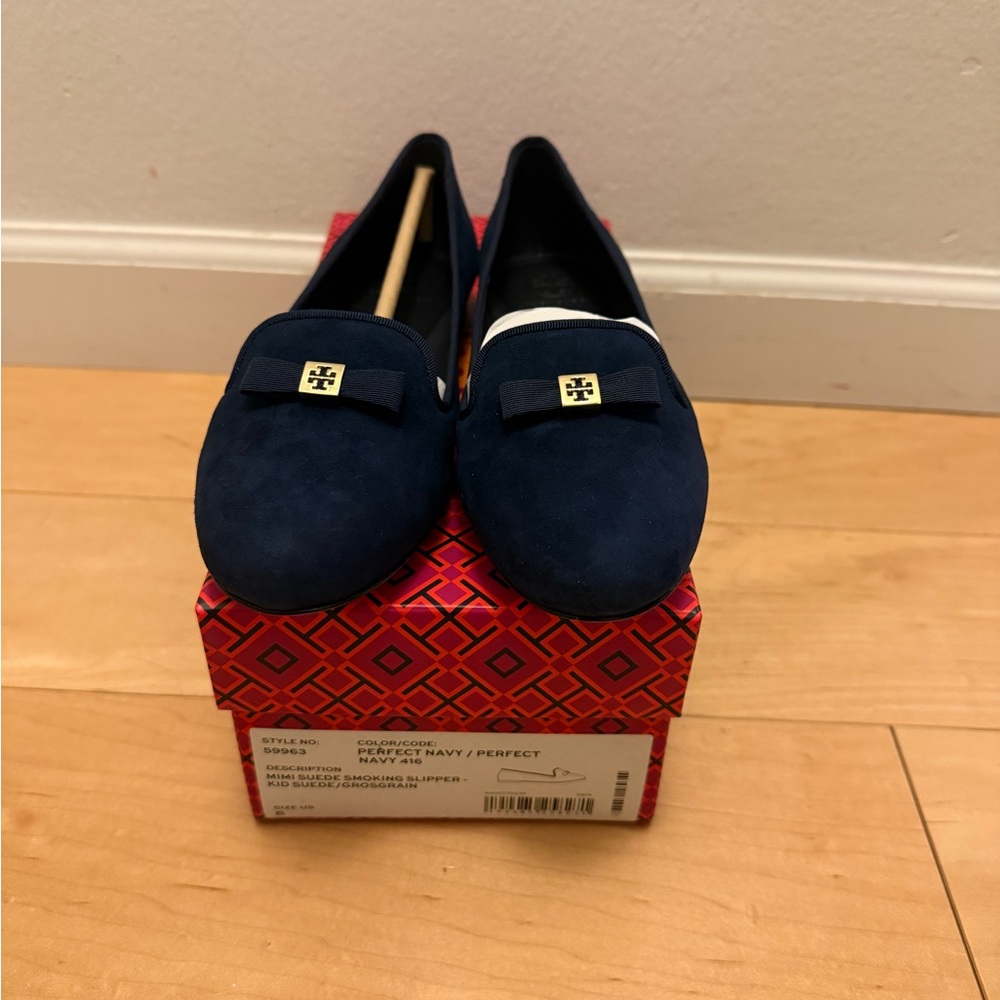 Tory Burch Navy Flats with Gold Accent